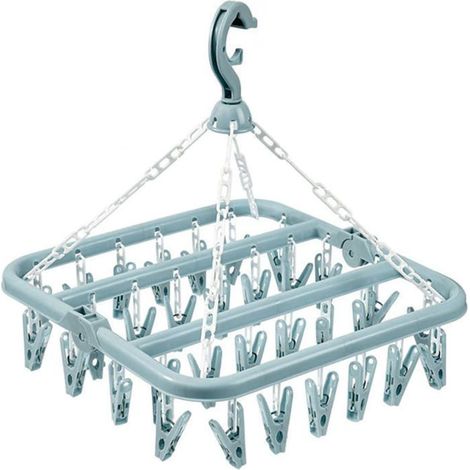 Etendoir Chaussette Cintre à Linge avec 32 Clips pour Serviettes Soutiens Gorge Gants Chapeaux Blau (1/4)