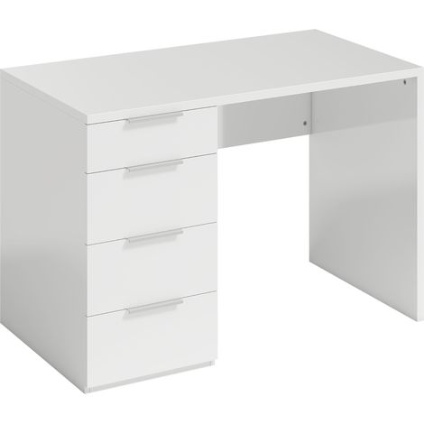 Bureau Fenbrook Informatique 4 Tiroirs Blanc Laqué Élégant et Fonctionnel