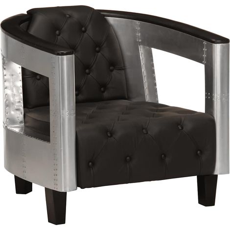 fauteuil aviateur en cuir véritable noir (1/5)