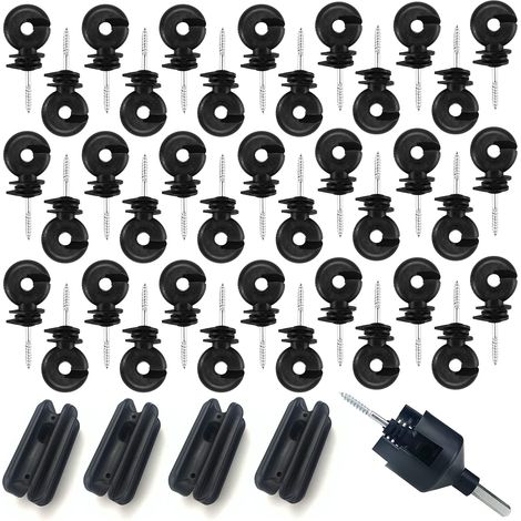 Lot de 40 isolateurs annulaires pour clôture électrique, avec 4 isolateurs de Traction et 1 mandrin pour clôture électrique (1/5)