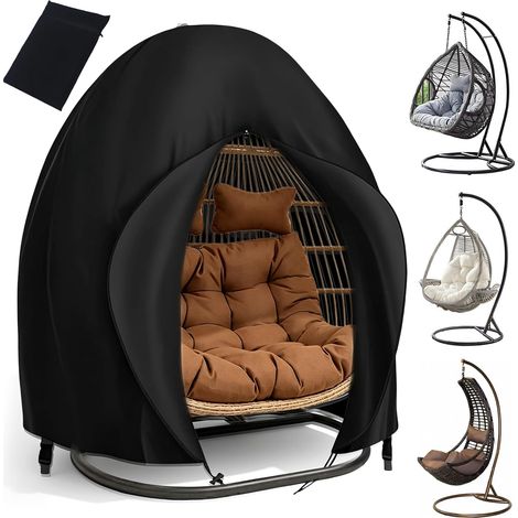 200 x 230 cm, protective cover for hanging chair, waterproof, black with zip and storage bag, for garden and patio (1/5)