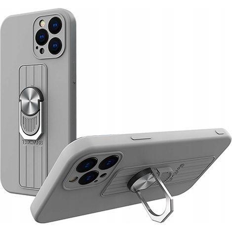 Custodia Ring Case in silicone con anello per le dita e supporto per iPhone 12 mini, colore argento. (1/3)
