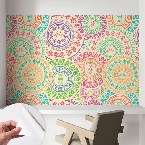 Papier peint autocollant à motifs décoratifs pour salon chambre et bureau Décoration murale élégante avec colle Mandalas colorés 104x70 cm (1/5)