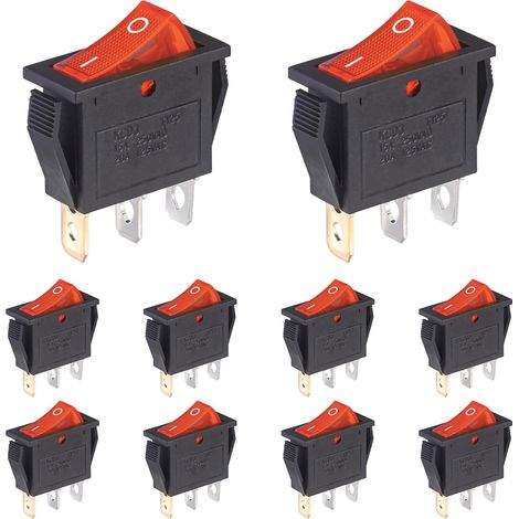 Interrupteur a Bascule Lumière Rouge 2 Positions 15A 250VAC 20A 125VAC Bouton Marche/Arret Commutateur ON-OFF SPST 3 Broches Interrupteur à bascule 3 bornes Couleur : Lumière Rouge (1/5)