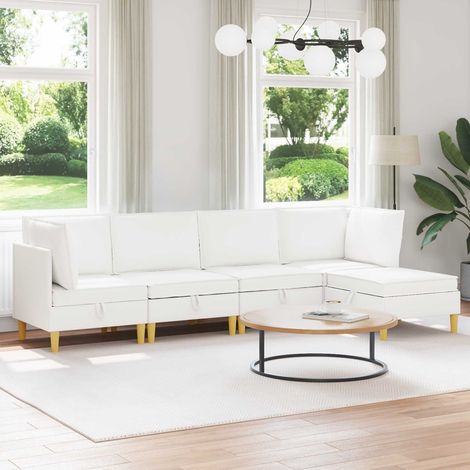 vidaXL Modular Sofa Set mit Stauraum 5 pcs Weiß Stoff (1/5)