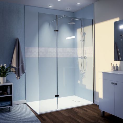 Cuisibane – Paroi de douche italienne 100x40 cm – Verre trempé 10 mm anticalcaire – Hauteur 200 cm – Système Stop Water pour étanchéité (1/7)