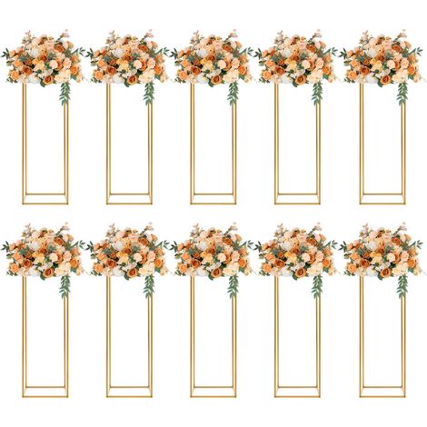 10 Stück Hochzeitsblumenständer, Goldene Vase Geometrisches Design, Rechteckige Blumenvase, Herausnehmbarer Blumenständer, Display für Hochzeitsparty Hausdekoration Party, Höhe 80cm (1/5)
