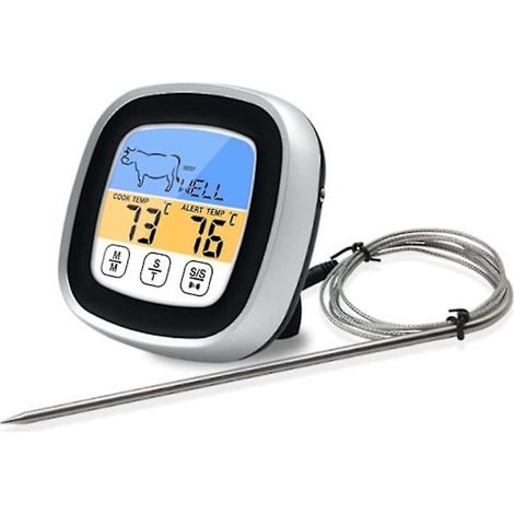 Thermomètre de cuisson numérique avec minuterie – Argent et noir, sonde de température pour barbecue, four et grillades (1/5)