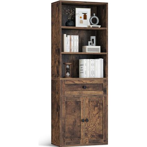 Bibliothèque Portes Tiroir 5 Niveaux Meuble Rangement 164cm (1/5)