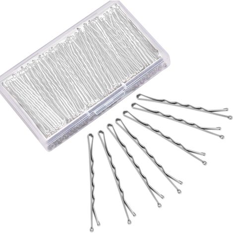 Épingles à cheveux argentées, 240 pièces, pour cheveux gris, maintien sûr, avec boîte, (argent, 5,6 cm) (1/5)