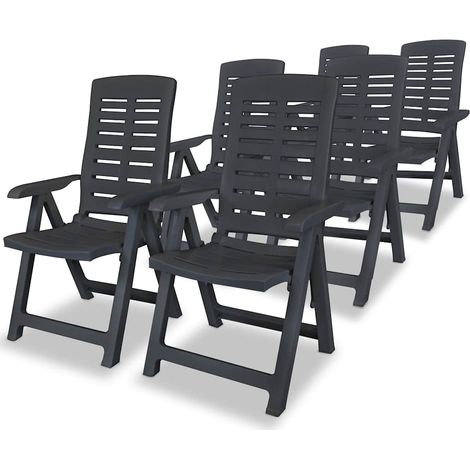 Lot de 6 Chaises de jardin inclinables - Chaises d'extérieur pour terrasse/jardin Plastique Anthracite BV619805 - BonneVie (1/5)