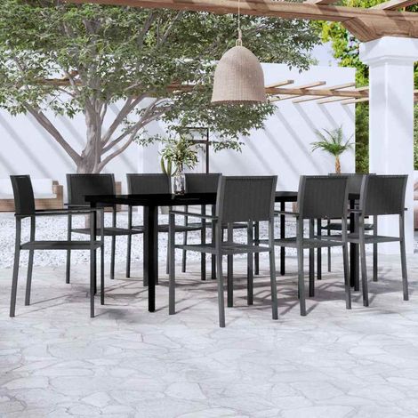 Ensemble Table et Chaise de Jardin 9 pcs - Ensemble de salle à manger de jardin Noir BV440702 - BonneVie (1/5)