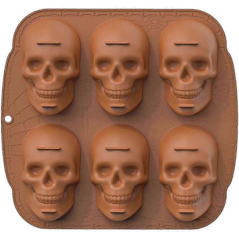 Halloween 6-teilige Silikon-Kuchenform Totenkopf Backform Große Totenkopfform - Gut-Brown (1/2)