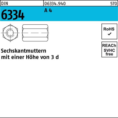 Sechskantmutter DIN 6334 M12 SW19 A 4 10 Stück (1/2)