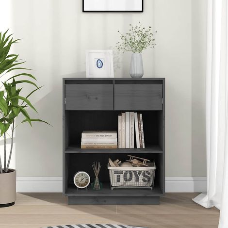 Armoire console-Meuble de rangement Gris 60x34x75 cm Bois de pin solide 980071 (1/5)