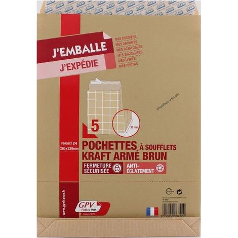 Enveloppes - Kraft armé - C4 - 229x330mm - Auto adhésive - Lot de 5 - GPV
