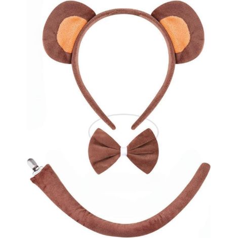 Plush Monkey Hair Circle Headband Ears Accessory Soft Fabric and Fluffy Sponge for Long-Lasting Comfort Halloween Costumes Shows, Brown-Red, Monkey Set (1/5)