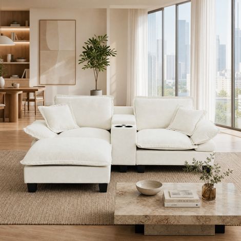 Sofá modular con almacenaje USB y otomana chenilla OKMYHOME (1/5)