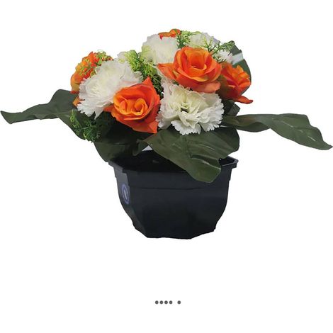 Vasque fleurs artificielles cimetière oeillets et roses Crème - couleur: Crème