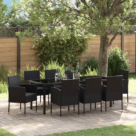 Conjunto de Comedor de Jardín 9 pcs Negro ratán sintético vidaXL (1/5)