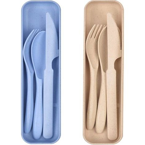 Reisebesteckset mit Etui, 2-teiliges Set wiederverwendbarer Kunststoffbesteckteile, Gabeln, Löffel, Campingbesteck (1/5)