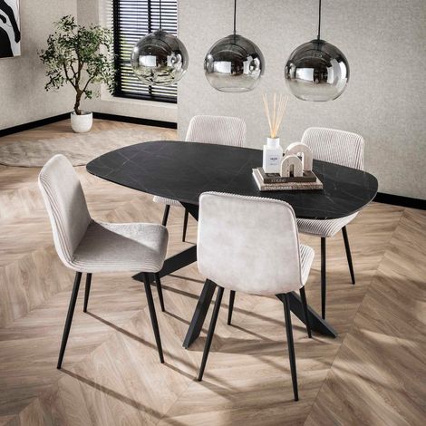 Table à manger ovale en bois aspect céramique 150cm MAEVA (1/4)