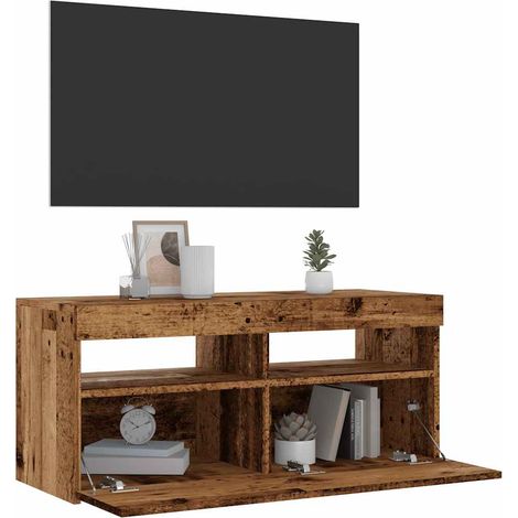 Meuble TV avec LED-Banc TV-Meuble Télé avec lumière LED vieux bois bois d'ingénierie 286904 (1/5)