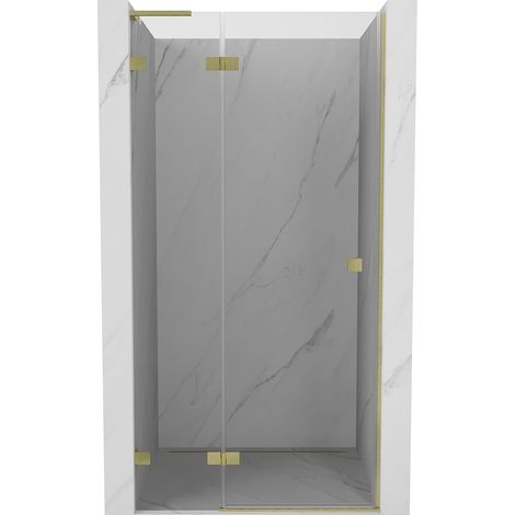 Mexen Lunar L Links Schwingtür Duschabtrennung 85 cm, transparent, gebürstetes Gold - 834L-085-000-55-00-L (1/5)