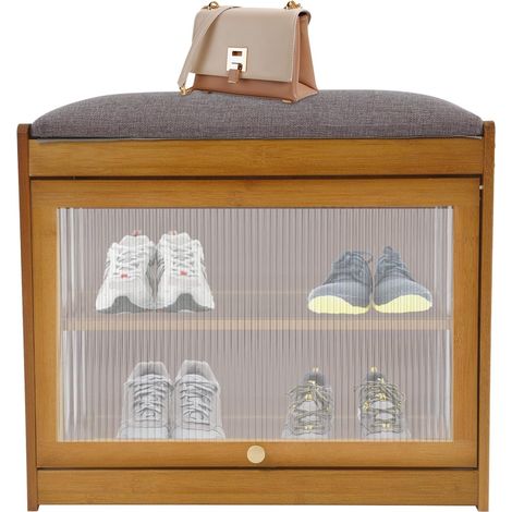 Banc à chaussures avec assise, 50 x 32 x 44 cm, Banc de rangement, Peut être utilisé comme tabouret de changement de chaussures, meuble à chaussures avec siège, marron (1/5)