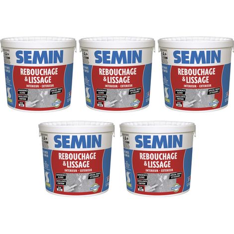 Lot de 5 enduits de rebouchage en pâte spécial fissures et trous de vis Semin - intérieur/extérieur - seau de 1,5 kg (1/5)