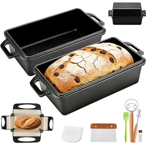 Marmite en Fonte, 2 en 1 Moule Pain de Mie avec Couvercle 30cm Matériel de Cuisson de Pain au Levain pour Cuire le Pain et Les Toasts (1/5)