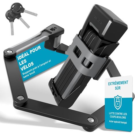 Antivol Vélo Pliable, Serrure de vélo Pliante Portable en Acier Trempé, Antirouille et Antivol, Haute sécurité avec Support 3 Clés pour Bicyclette, Scooters, Moto (86cm) - 86cm
