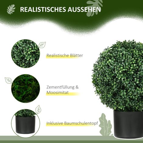 Boule artificielle buis vert 52x40 cm, plante décorative en pot (1/5)