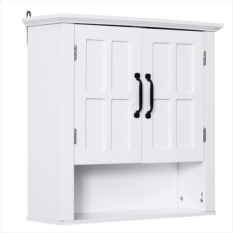 Meuble de salle de bain blanc en bois avec placard 2 portes (1/5)