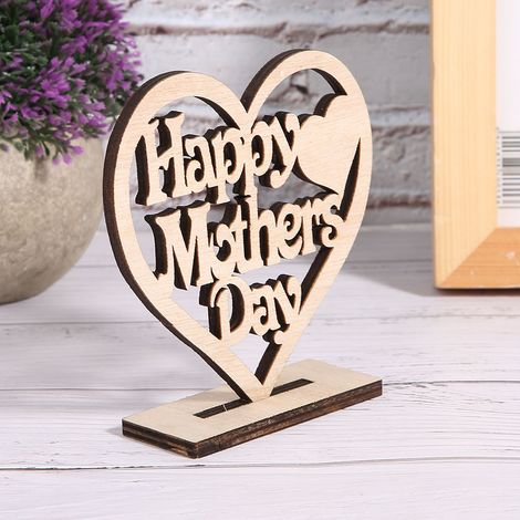 Ornement en bois en forme de cœur, Bonne fête des mamans, motif de lettre ajourée, décoration cadeau, objet artisanal.