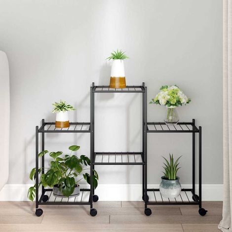 vidaXL Portafiori con Ruote 83x25x63,5 cm Ferro Nero (1/5)