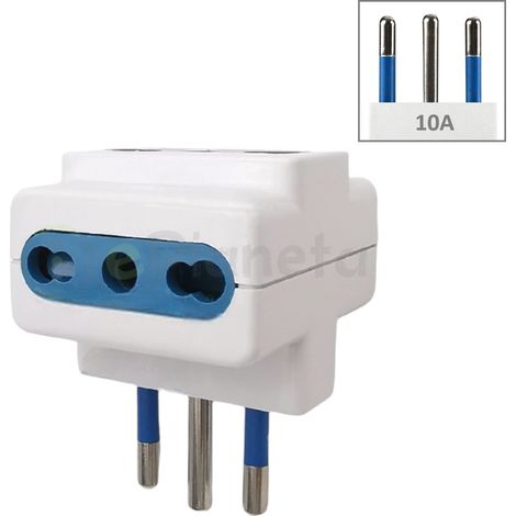 Adattatore triplo spina italiana attacco piccolo 10A a presa bivalente bipasso 10 16A bianco
