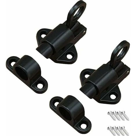2 Pièces Loquet de Porte,Loquet à Ressort,Boulon Porte Loquet,Avec 8 Vis,Adapté aux Portes et Fenêtres, Portes en Bois,Portes de Toilettes, Armoires, Penderies,Noir (1/5)