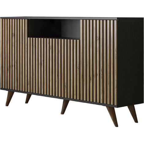 Holzanrichte "FRN-9004-1" - 140 x 35 x 91 cm - Holz, Schwarz, Atlantische Kiefer