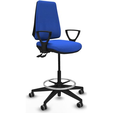 Taburete Elche AS bali azul brazos fijos base piramidal ruedas 65mm engomadas