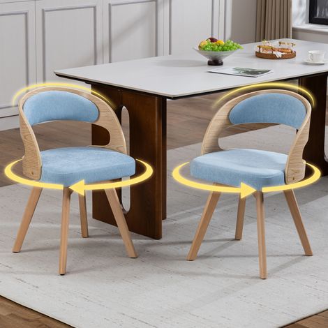 Ein Set aus zwei Esszimmerstühlen aus Holz im modernen Stil, mit drehbaren Sitzflächen, Baumwoll-Leinen-Sitzkissen und geschwungener Rückenlehne, Akzentstühle für Küche, Café & Wohnzimmer(Blue Linen) (1/5)