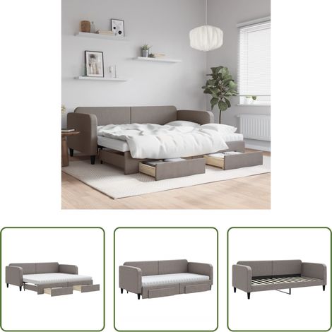 vidaXL Sofa mit Bett - Tagesbett Ausziehbar mit Schubladen Taupe 90x200 cm Stoff (1/5)
