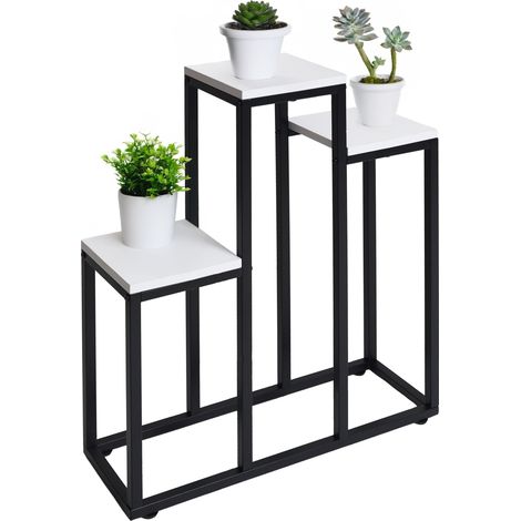 Metallener Blumenständer, dreistöckig, für 3 Blumen, weißes Regal