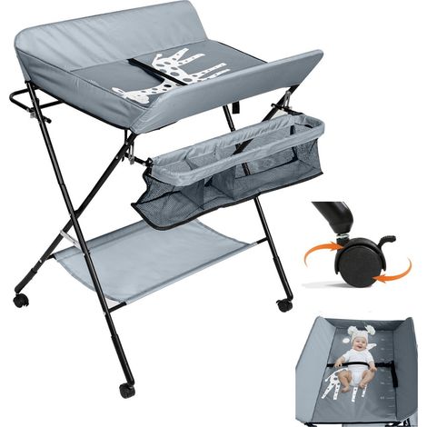 TolleTour Wickeltisch,Baby Wickeltisch mit Ablagekorb,Sicherheitsgurt,Wickelauflage Kommode Mulde Unterlage klappbar Wickeln Baby Kind,Dunkelgrau