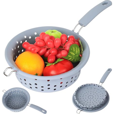 Passoire Pliable en Silicone, Passoire Pliable avec Poignée, Panier de Lavage de Silicone Pliables avec Poignées pour Cuisson Dérener égouttoir à pâtes Légumes et fruits (1/5)