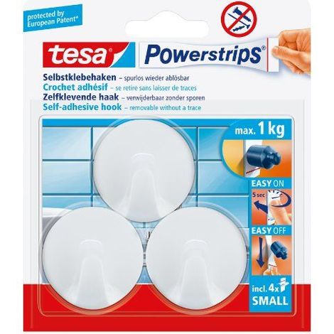 Gancho para colgar autoadhesivo TESA, capacidad de carga de hasta 1 kg, redondo, blanco, pequeño, S, 3 unidades. (1/4)
