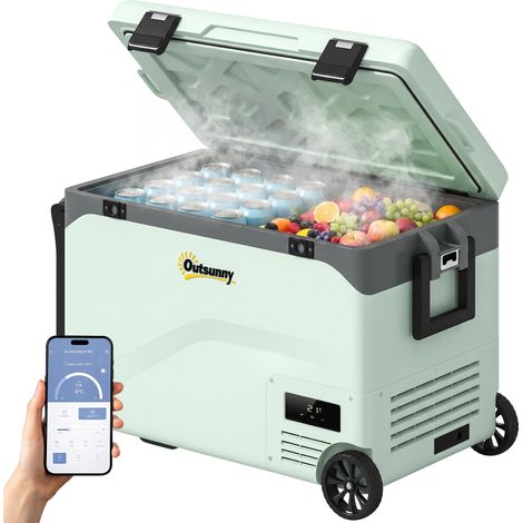 Outsunny – Glacière électrique pour voiture 42,5L – Plage de température -20°C à 20°C – Protection batterie intelligente – Roues et application Bluetooth