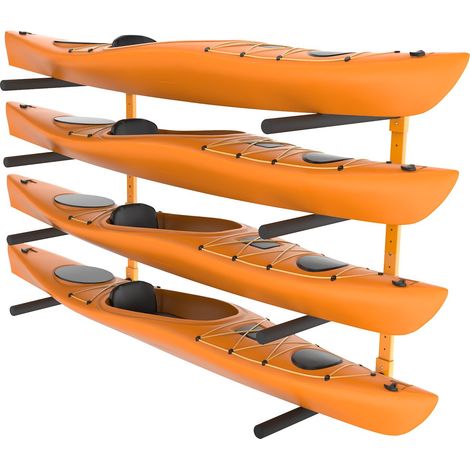 Support Mural pour 4 Kayaks, Porte-Kayak, Canoë, Paddle SUP, Crochet de Rangement pour Kayak avec Bras Rembourrés Réglables, Charge de 181,4 kg, Cintre pour Kayak pour Garage Intérieur Extérieur (1/5)