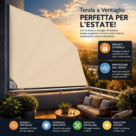 Divisorio Tenda Laterale a Ventaglio Frangivista per Terrazza Giardino Balcone Beige,140x140cm (1/5)