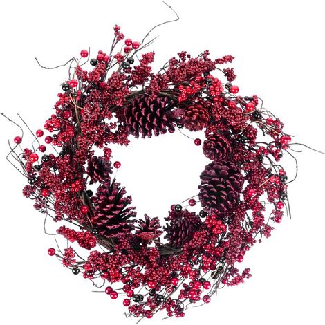 Weihnachtskranz MagicHome, aus Weide, Tannengrün, rot, 60x60x15 cm (1/3)